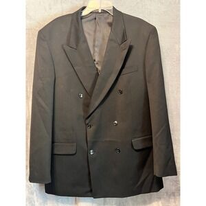 Jones New York Wool Blazer 44L Black Double Breasted Suit Jacket Mens